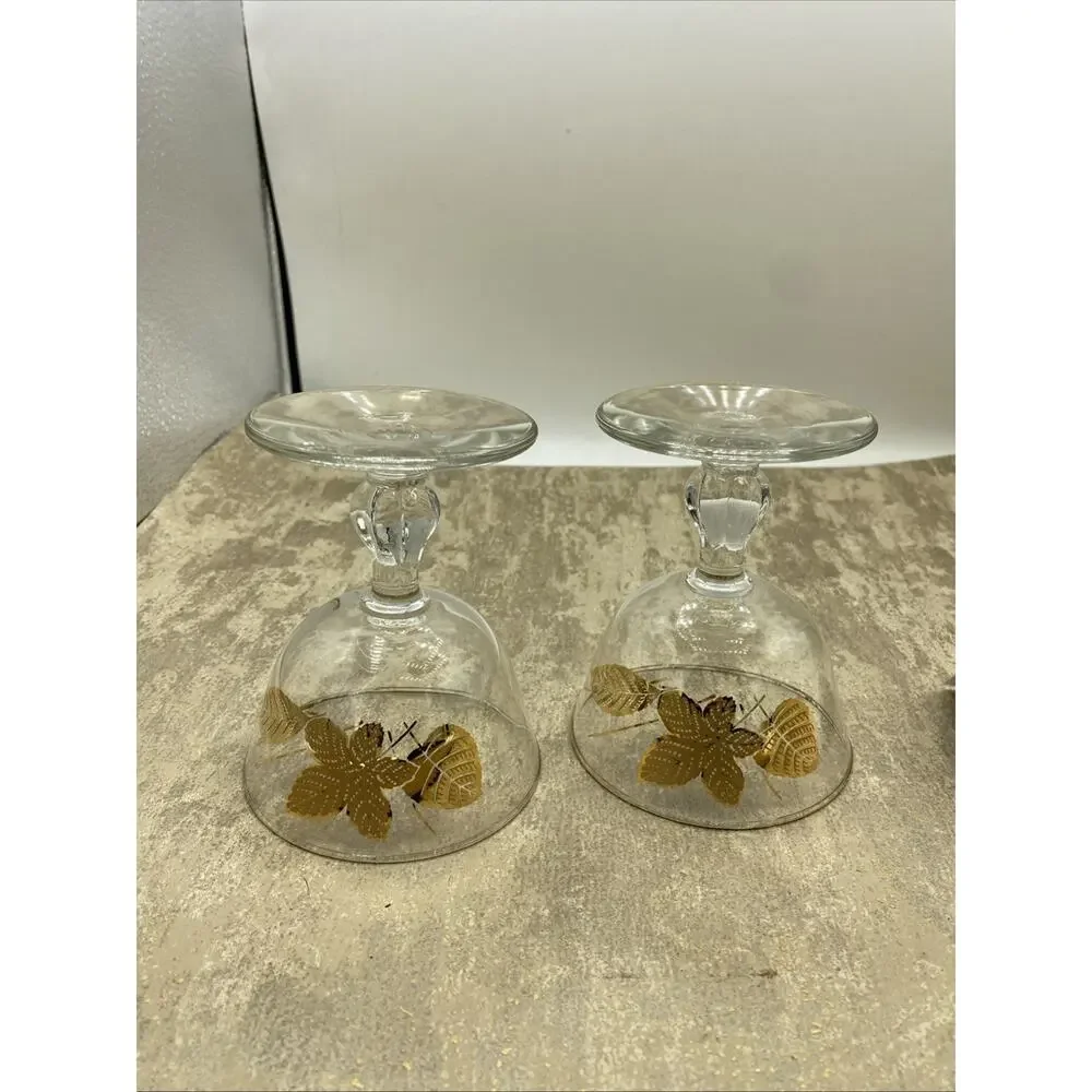 2-Vintage Libbey Golden Foliage Cordial Goblets Bar Glasses Wine Champagne